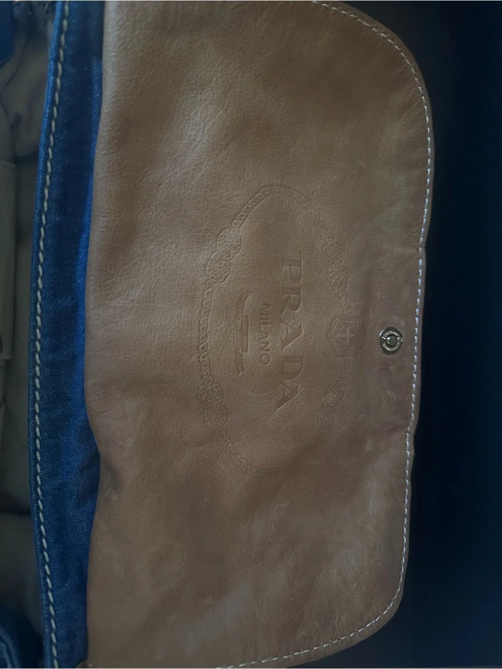 Blue Denim Crossbody with Tan Leather Trim